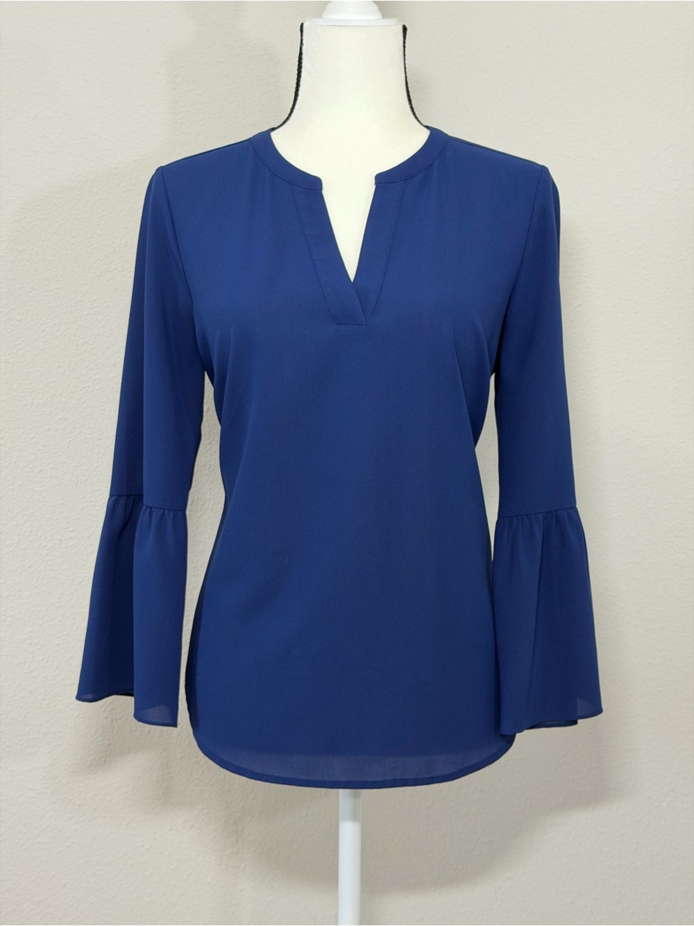 J. Crew Royal Blue Notch-Neck Bell-Sleeve Blouse